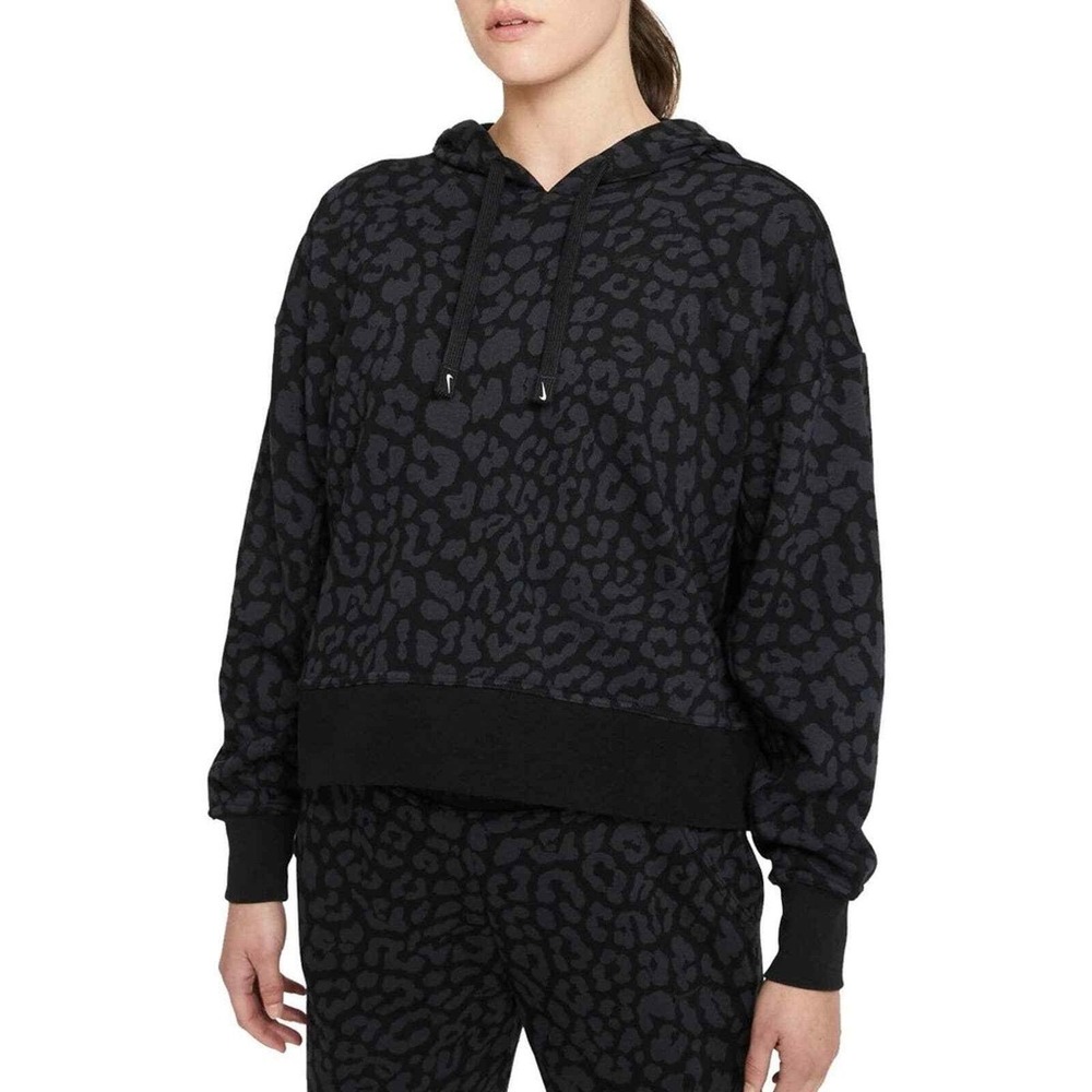 Nike DRI-FIT Get Fit Women's Cheetah Print Hoodie Size L Black